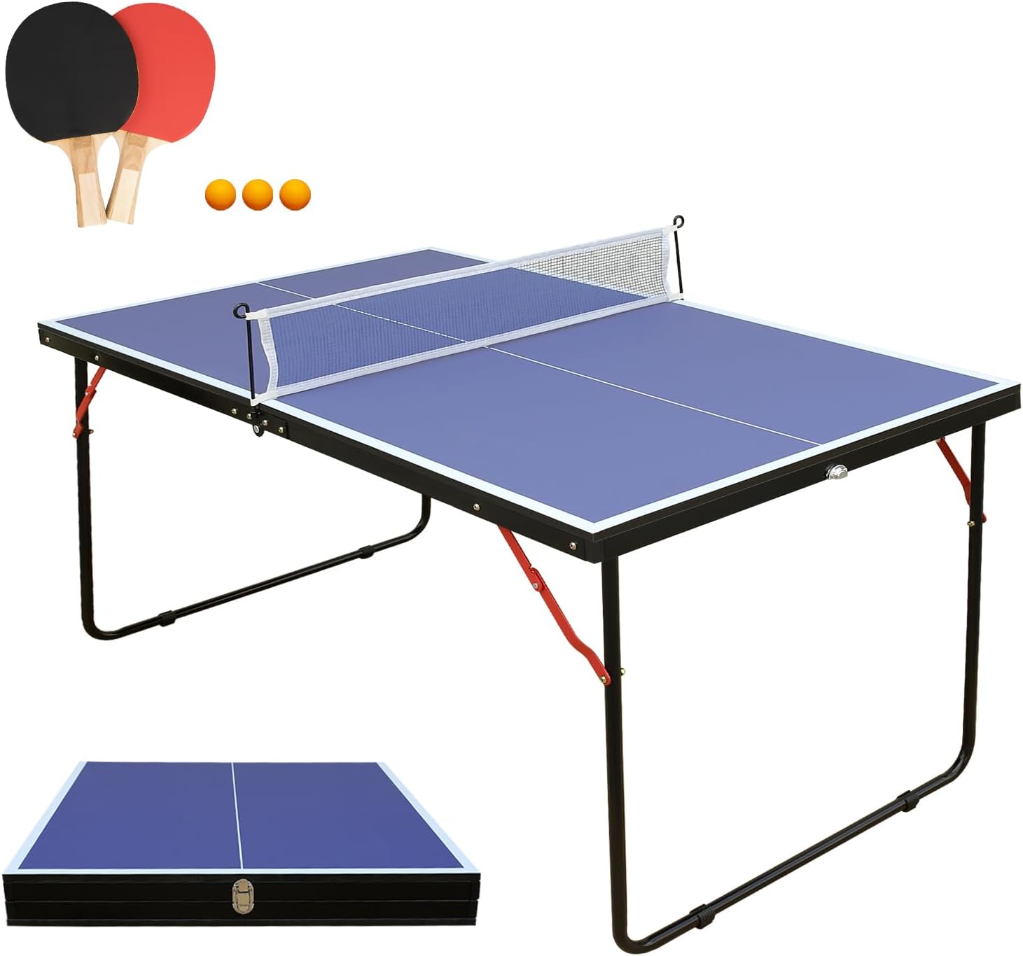 Generic KKB Sport 4.5FT Folding Ping Pong Table Game Set, Portable Indoor Outdoor Midsize Table Tennis Table with 2 Paddles, 3 Balls and Net