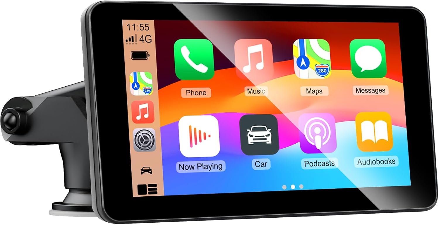 Android Auto Display & Carplay Display, 7-inch HD Car Stereo Carplay Display with Bluetooth, Voice Control, AUX, FM, Airplay,Video Playback,GPS Navigation,Wireless Car play Display for All Vehicles