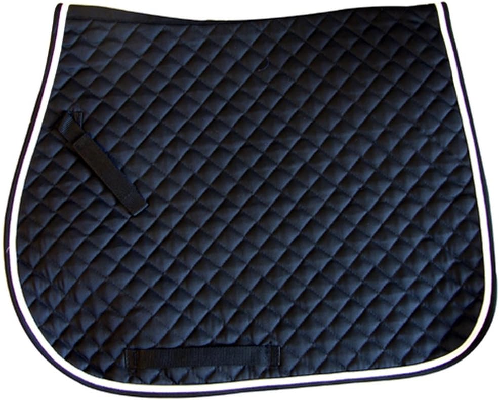 Exselle All-Purpose Saddle Pad for Horses English, Quilted with White Piping, Wick-Away Liner, Optimal Cushioning, High Wither Relief, Girth Guard, Cotton with Foam Fill