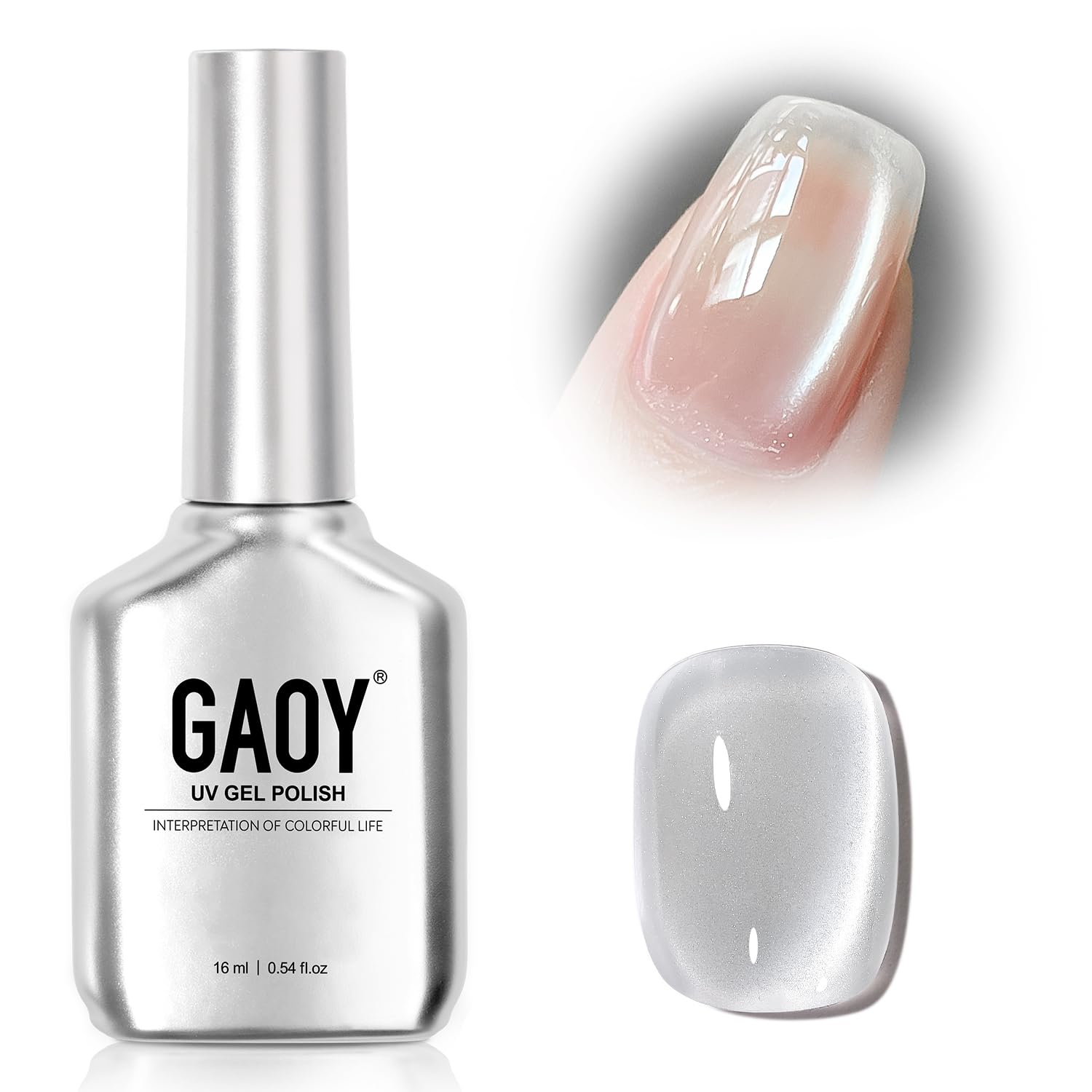 GAOY Glassy Cat Eye Holographic Gel Polish, 16ml Glitter Reflective Translucent UV, 2341 Silvery Moonlight