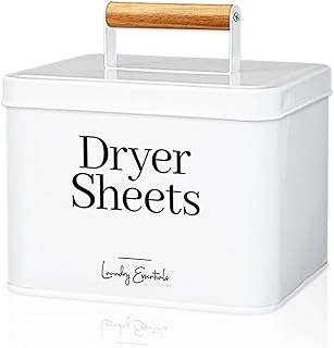Modern Farmhouse Dryer Sheet Holder for Laundry Room Decor and Accessories, Metal Dryer Sheet Container for Laundry Decor, Dryer Sheet Dispenser for Laundry Room Organization (White)