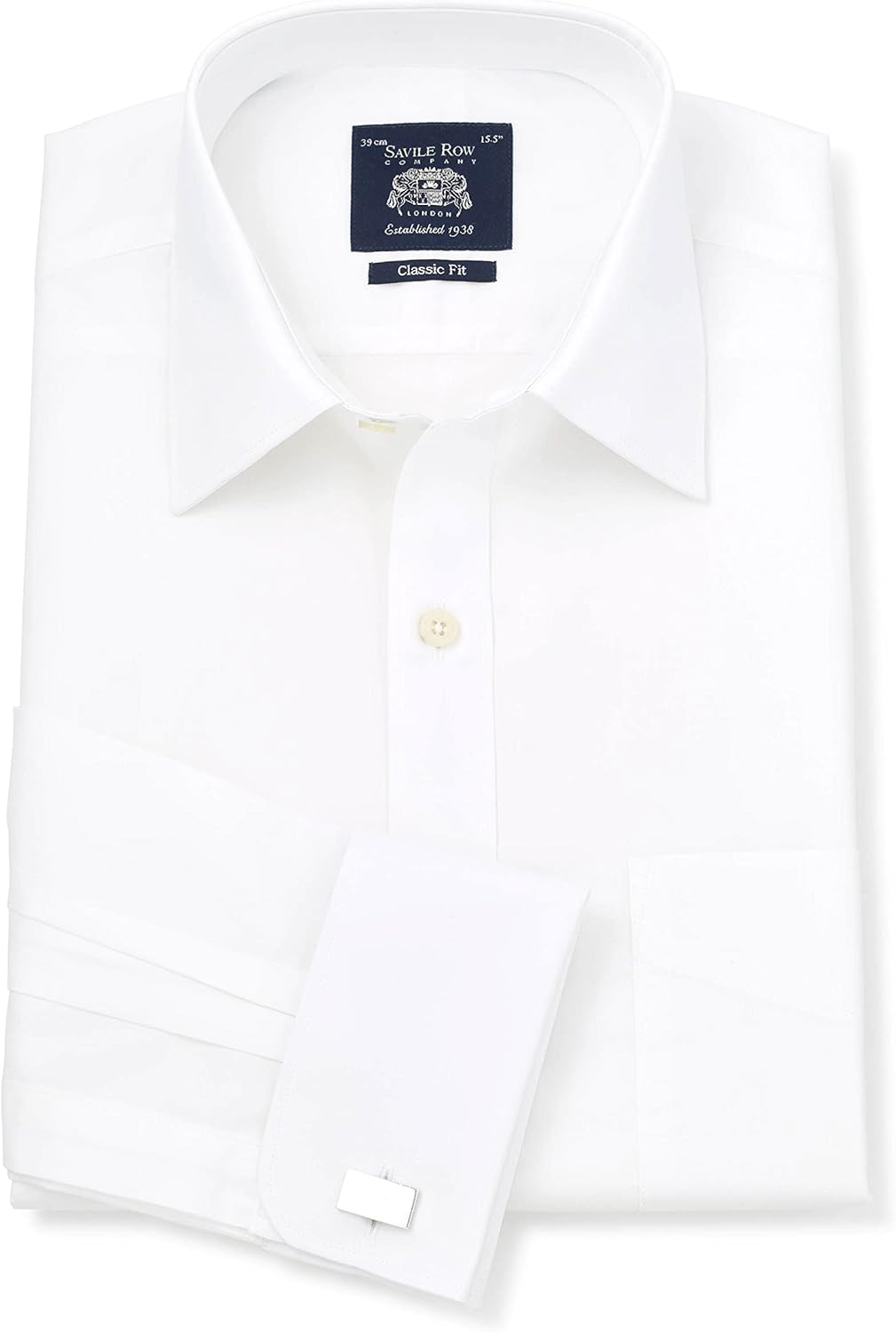 THE SAVILE ROW COMPANY LONDON Men's Classic Fit Cotton Poplin Long Sleeve Formal Dress Shirt - Double Cuff