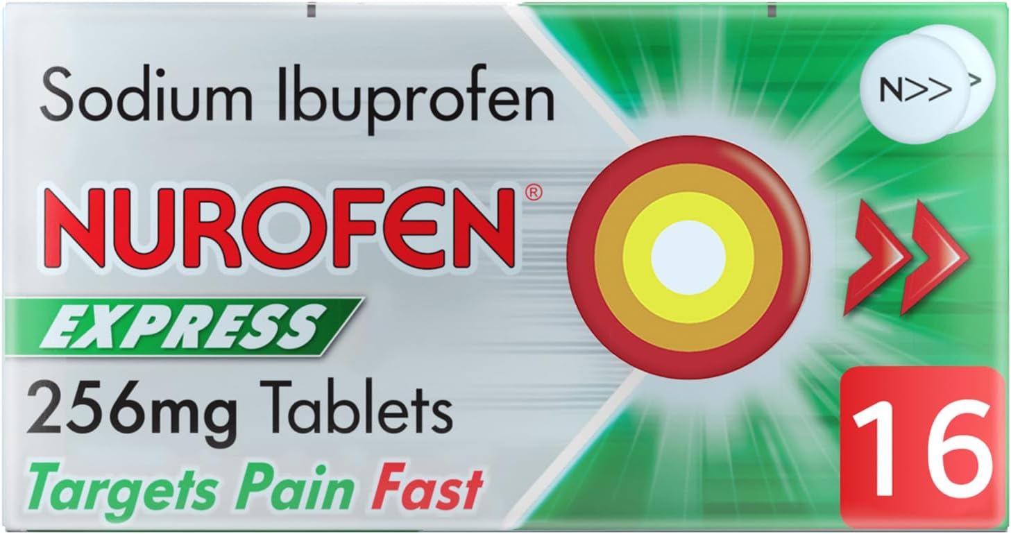 Nurofen Express Ibuprofen 256mg, 16 Tablets - Pain, Sinus, Migraine, Headache, Toothache Relief, Long Lasting Cold & Flu relief