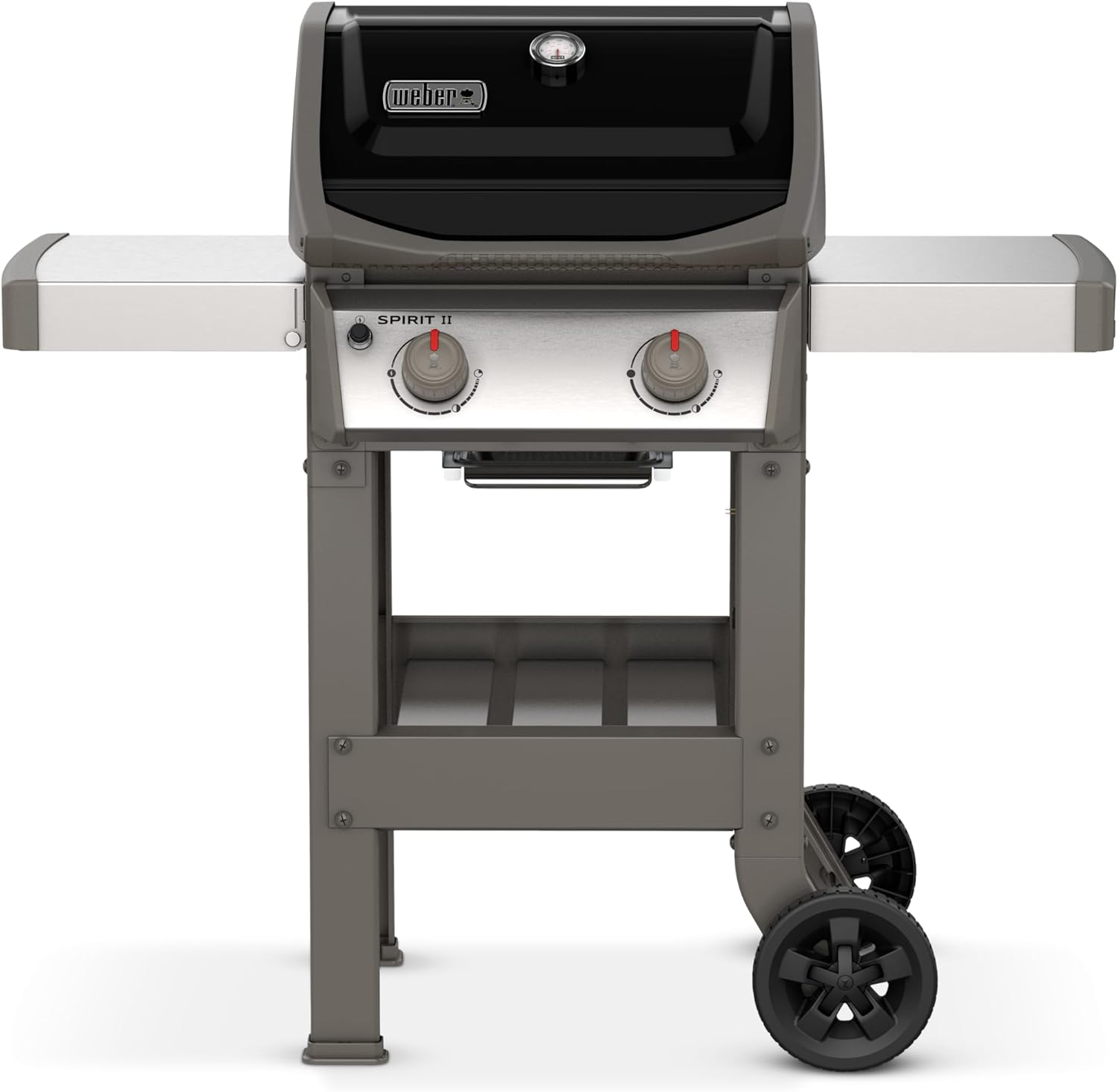 Weber Spirit II E-210 Gas Barbecue / 2 Burners, Gourmet BBQ System Grates, Powerful GS4 Grilling System, 51 x 46 cm Cooking Surface, Integrated Side Tables and Tool Hooks, Black/Silver