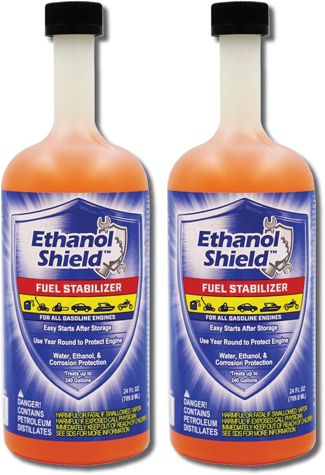 Ethanol Shield Fuel Stabilizer, 24 oz (2 Pack) Keeps Fuel Fresh, Gasoline Treatment Fuel Additive That Protects Fuel System, Gas Stabilizer for Fuel Storage, Antioxidant and Anticorrosive