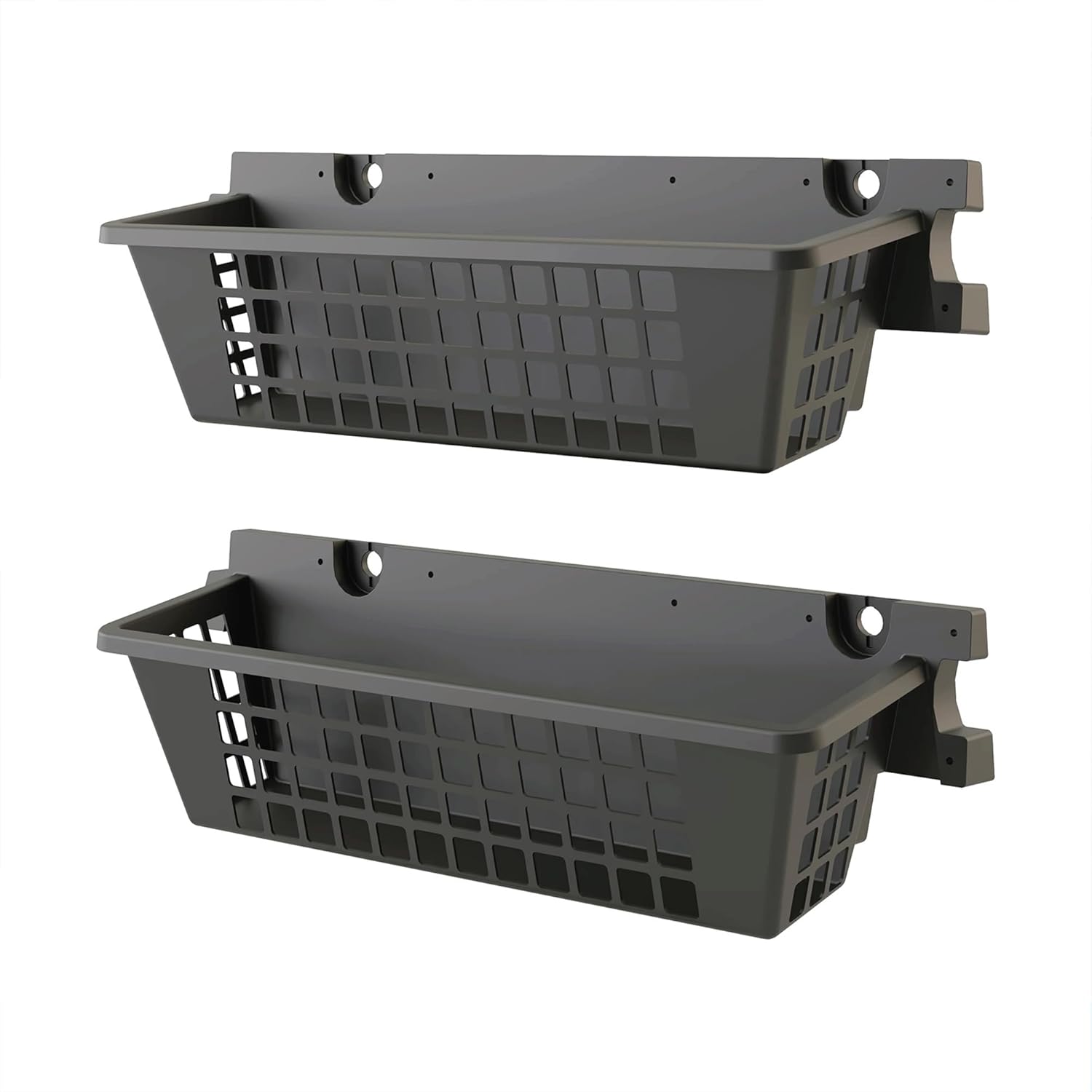 Suncast 2-Pack Accessory Baskets, Resin Organizers for Shed, Black, 25" x 7.25" x 7" - Outdoor Storage Organization, 30 lb Weight Capacity Per Shelf Basket, EZ Bolt Wall-Mount Assembly