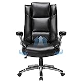 High Back Executive Office Chair-Ergonomic Bonded Leather Computer Chair with Flip-up Arms, Adjustable Tilt Tension, Padded Armrests, Swivel Rolling Home Desk Chair-Black,300lbs
