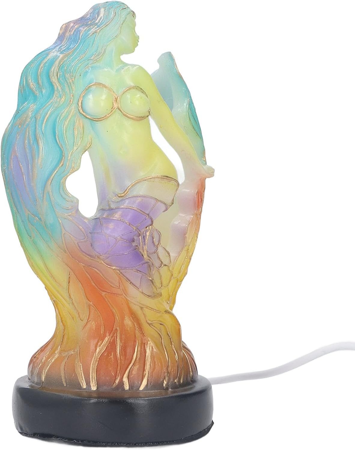 Fockety Night Light, Sea Maid Theme LED Light Source Vintage Exquisite Animal Table Lamp Warm Painted Resin USB 5.9in Height Resin Decorative Table Lamp for Home Bedroom