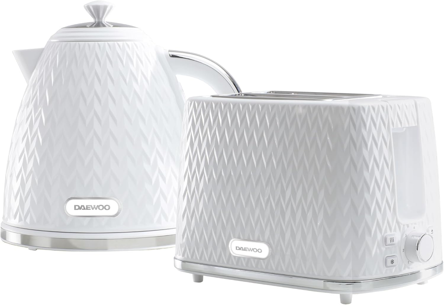 Daewoo Argyle SDA1830 1.7 Litre 3kw Jug Kettle and 2 Slice Toaster All In One Kitchen Matching Set Concealed Heating Element Easy Clean White