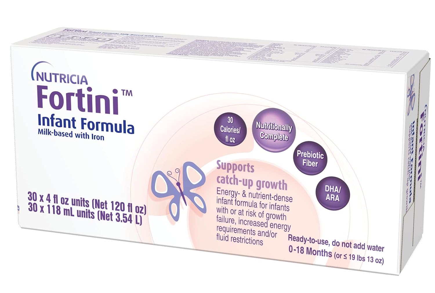 Nutricia Fortini Infant Formula - Milk-Based Baby Formula for Energy & Growth Support - Ready-to-Feed & Nutrient-Dense Baby Formula with Iron for Energy - 4 fl oz carton (30 Pack)