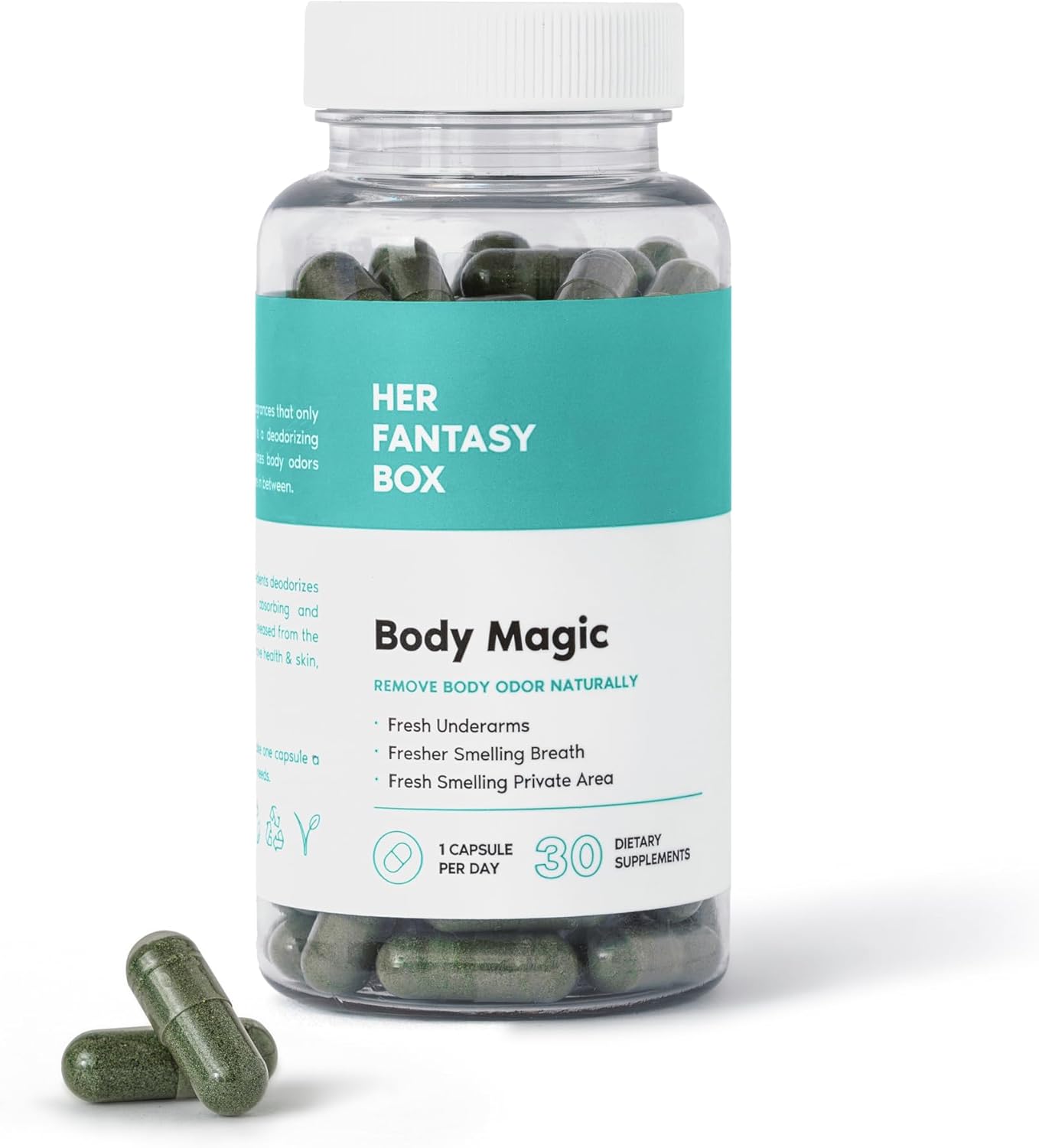 Her Fantasy Box | Body Magic Chlorophyll Capsules – Vegan Detox & Digestion Support, Gut & Skin Health, Natural Energy Booster – 30 Capsules (200 mg)