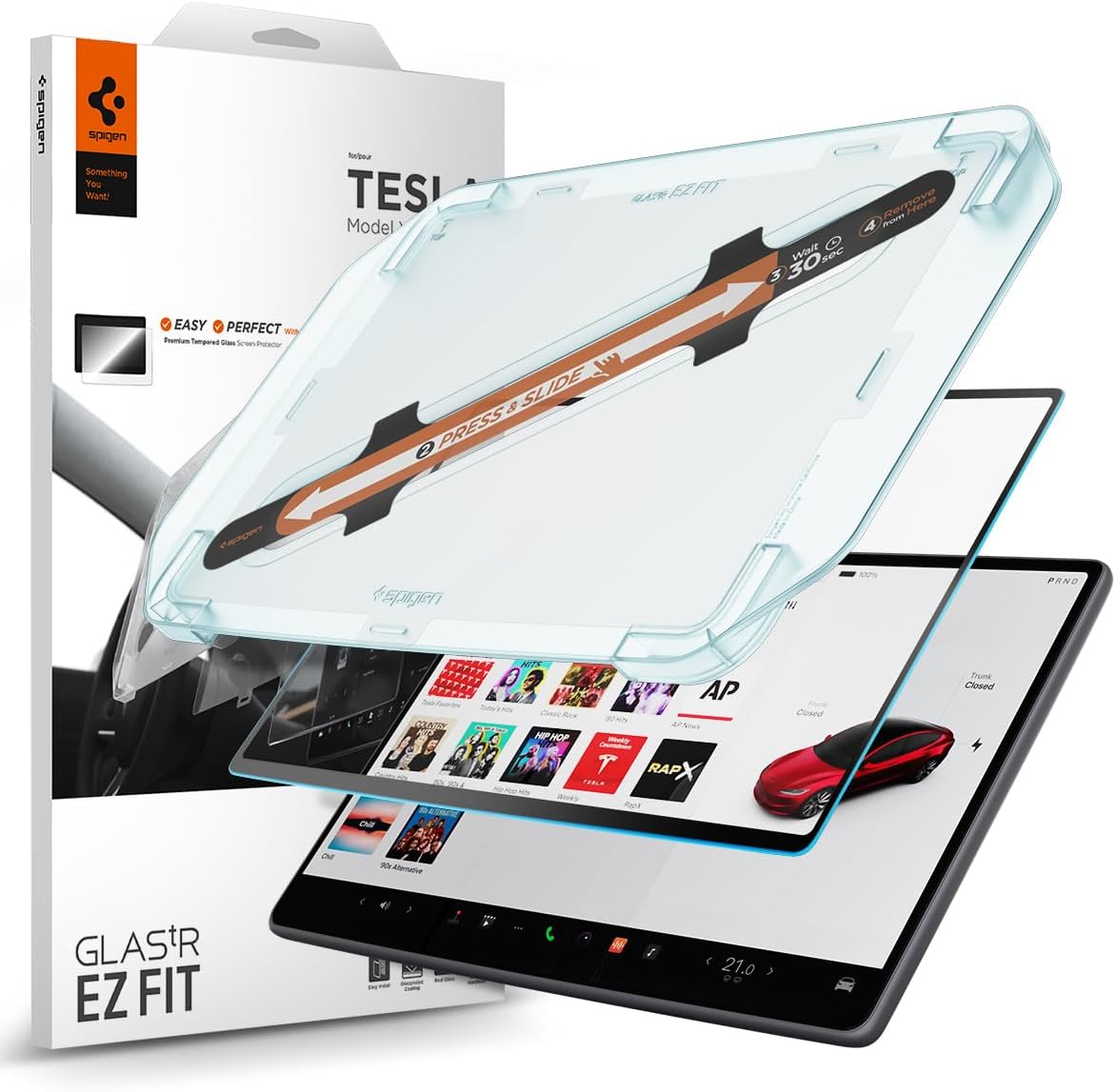 Spigen Tempered Glass Screen Protector [GlasTR EZ FIT] designed for Tesla Model 3(2024/2025), New Model Y (Juniper) 15.4" Dashboard Touchscreen - Matte/Anti Glare/Anti Finger Print