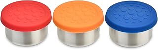 LunchBots Tiny Dips Condiment Containers - Set of 3 - Perfect Portion Cups - Spill Proof Lunch Box Sauce Container with Lid - Food Grade Stainless Steel - 1.5oz - Dishwasher Safe - Assorted Lids