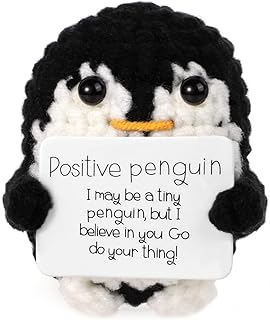 BOXOB Mini Funny Positive Penguin, 2.6 Inch Cute Knitted Penguin Toy with Positive Card Positive Penguin Crochet Doll Cheering Gift for Family Friends Encouragement Party Decoration(Black)
