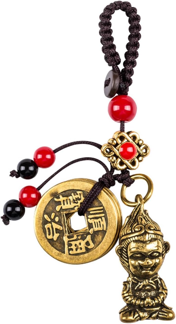 Sun Wukong The Monkey King Statue Keychain with Five Feng Shui Coins, Zodiac Monkey Lucky Charms
