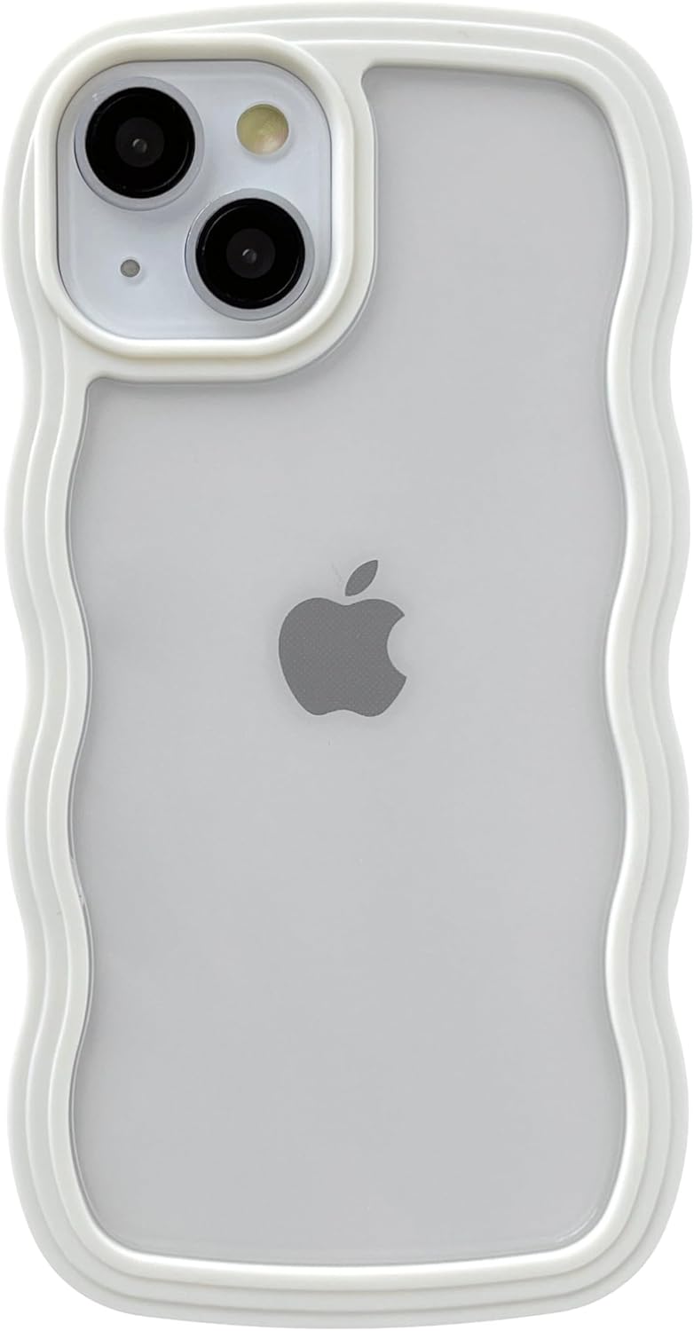 Caseative for iPhone 13 Case, Cute Curly Wave Frame Shape Shockproof Soft Compatible with iPhone Case (White,iPhone 13)