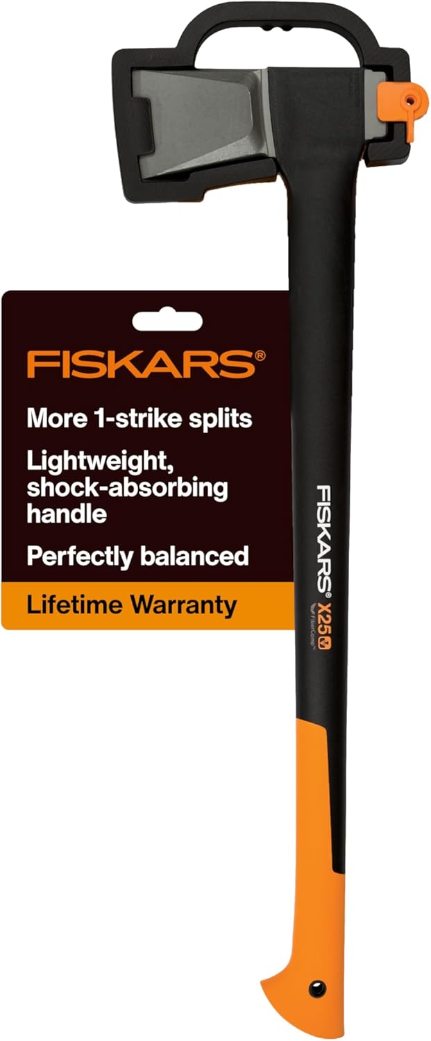 Fiskars X25 28" Wood Splitting Axe for Firewood & Logs with Insert-Molded Forged Steel Head for Maximum Durability, Balanced Weight for One Strike Splits and Shock Absorbing Handle with Non-Slip Grip