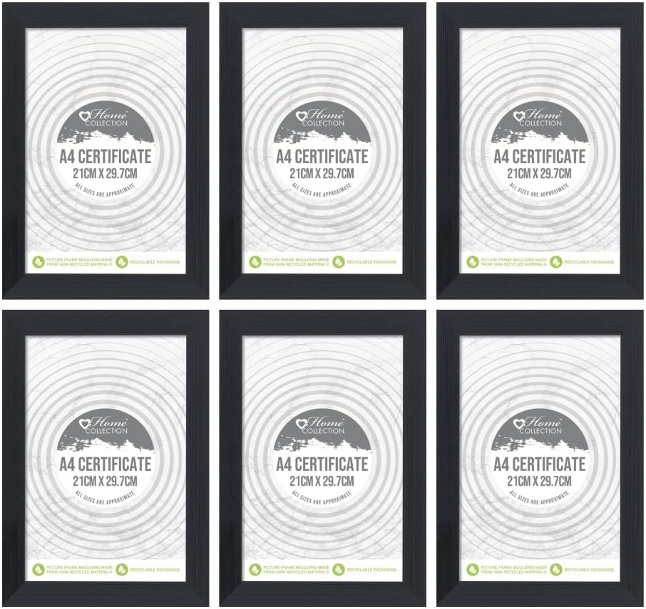 M1SS (Set of 6 - A4 Black Photo Frame Glass Window Premium Photo Picture Frame 21 x 29.7 CM For Home Family Office Decor, Classic Wall Mountable & Tabletop Frames