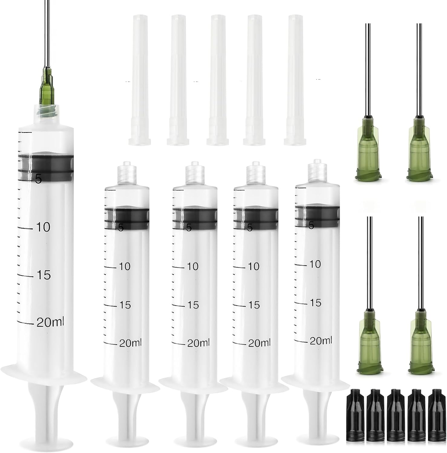 5PCS Threaded Plastic Syringe, 20ml Syringe with 14G 1 Inch Blunt and Cap, Liquid Measuring Syringes, Reusable Fodder Syringes for Experiments, Plant Watering, Animal Feeding
