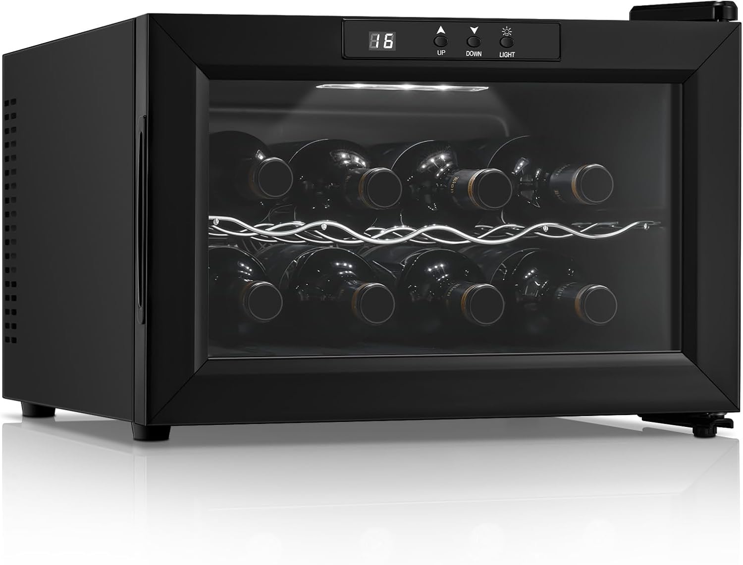 FOHERE Wine Cooler Fridge 8 Bottles, Table-Top Wine Fridge with Glass Door, 22 Liters LED + Digital Display, 8-18°C, Glass Door Drinks Fridge, Single-Zone