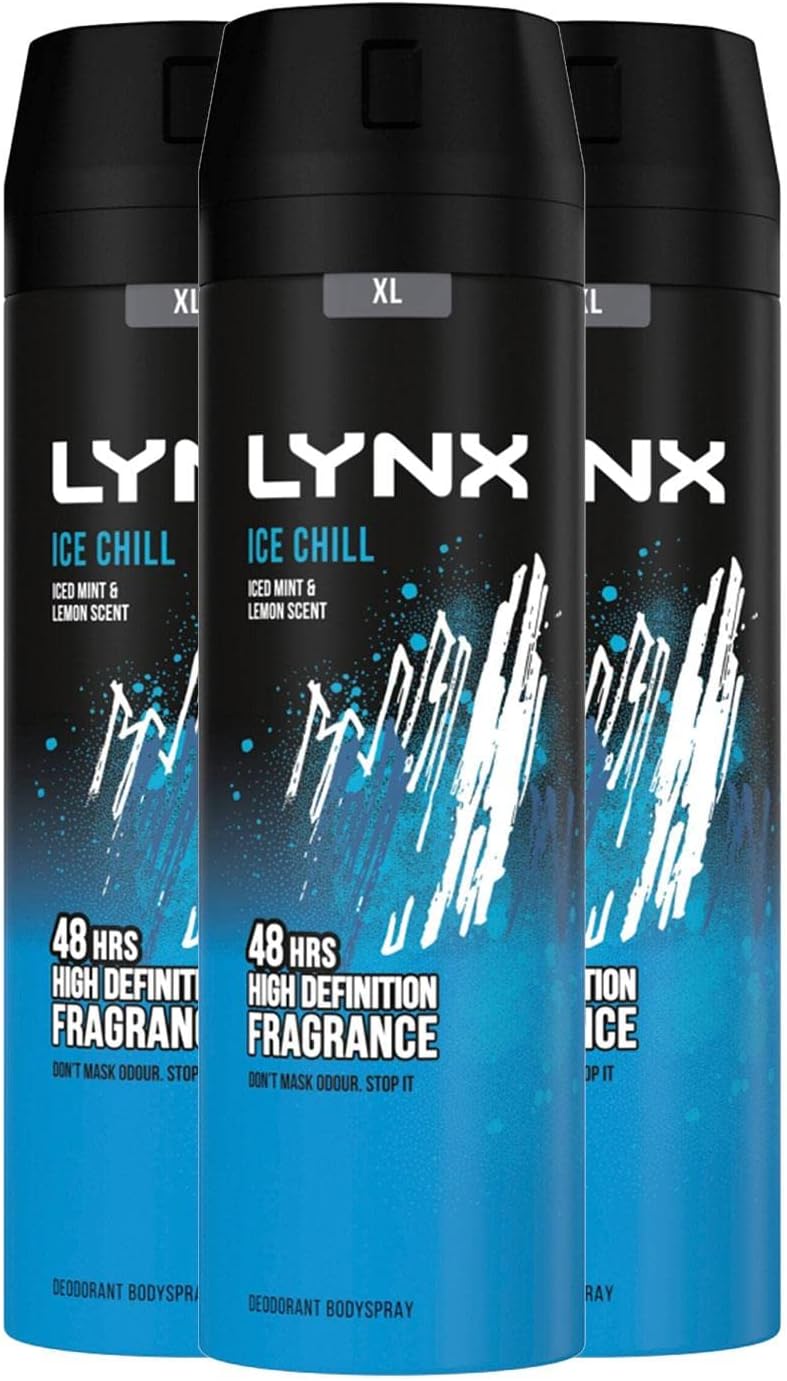 3 Pack of Lynx 48H Fresh Ice Chill with Frozen Mint and Lemon Deodorant Body spray 200ml