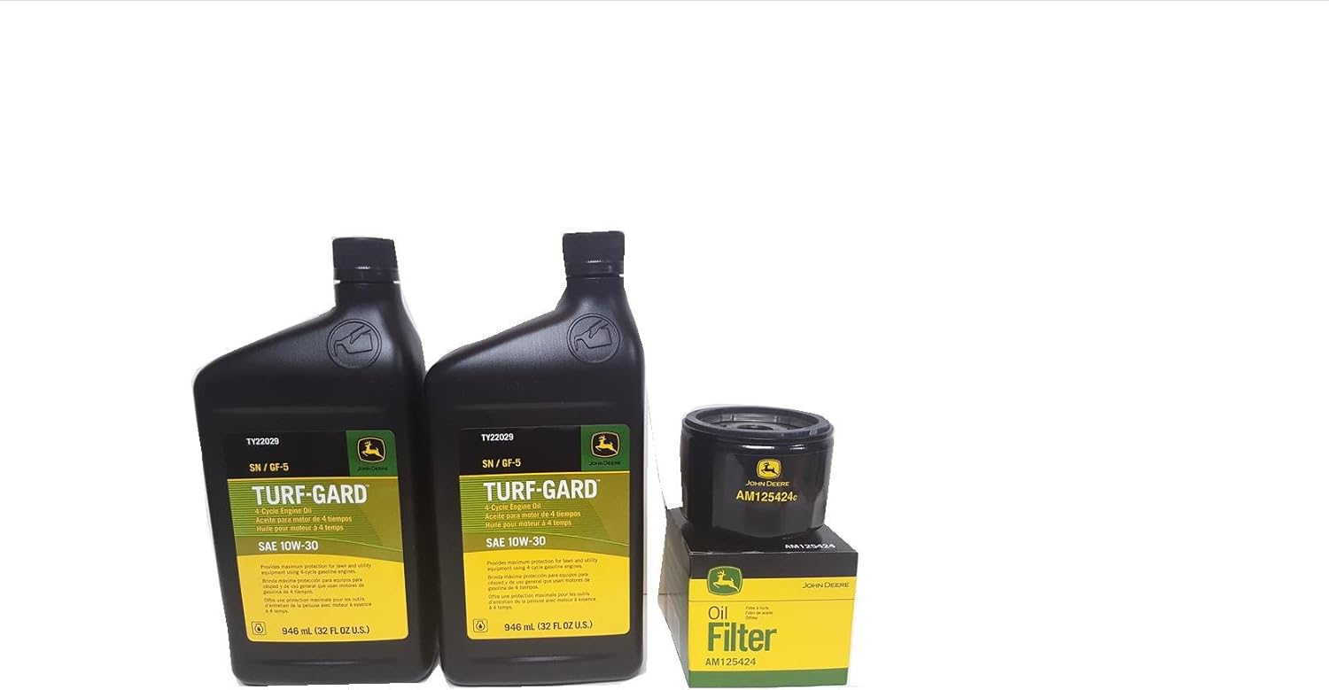 John Deere 2 Quarts John Deere Turf-Gard SAE 10W-30 Oil Plus AM125424 Filter. Fits Many Lawn Mowers - Check Description