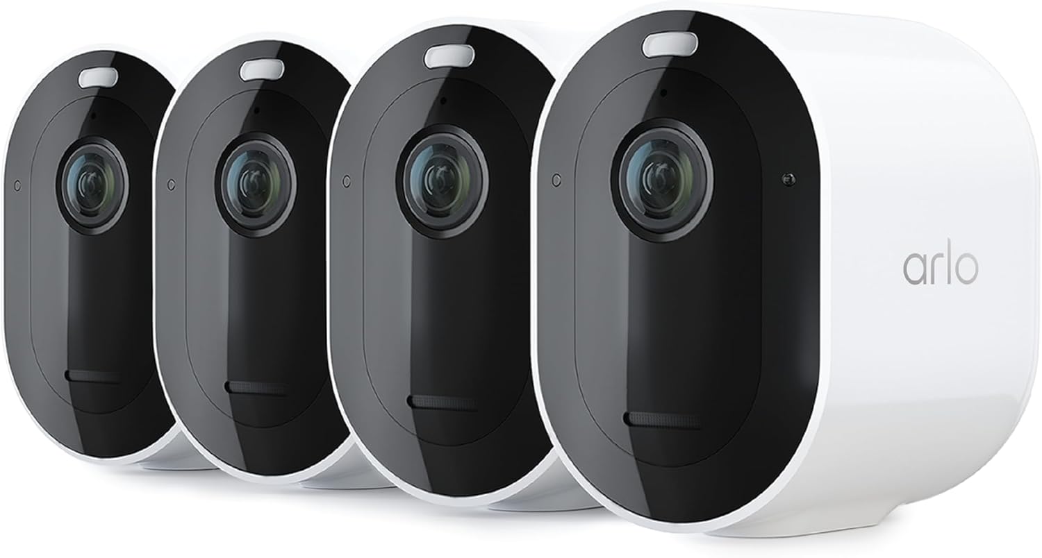 Arlo Pro 5S Spotlight Security Camera 2K HDR | Outdoor | Wireless | Dual-Band Wi-Fi Connects to Strongest Network|12X Zoom, 2-Way Audio, Siren, Color Night Vision,Live Stream(White, 4 Cameras)
