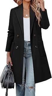 CHICZONE Women's Notch Lapel Double Breasted Mid Long Pea Coat Wool Blend Overcoat Winter Outwear
