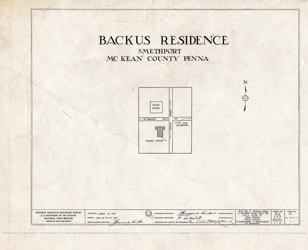 Historic Pictoric : Blueprint HABS PA,42-SMETH,1- (Sheet 0 of 6) - Backus House, Smethport, McKean County, PA 14in x 11in