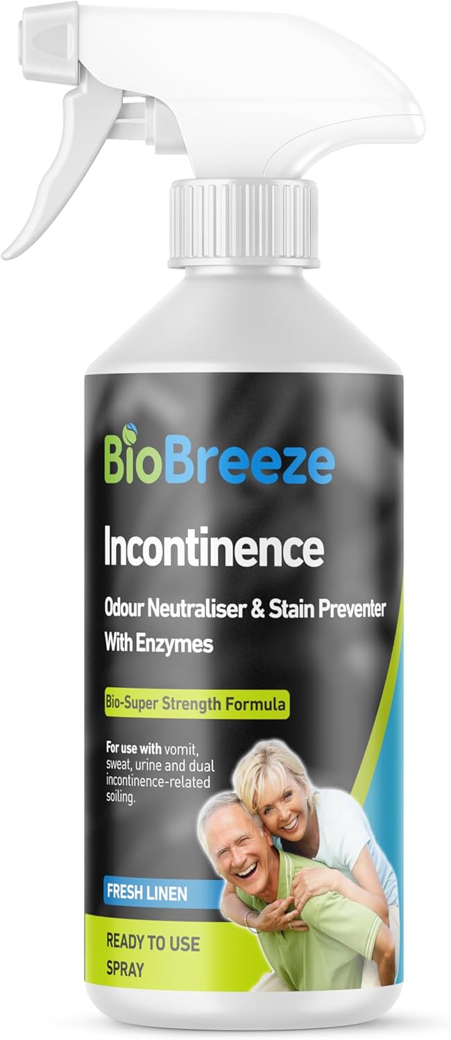 Biobreeze Incontinence Odour and Stain Preventer with Enzymes - Carpet Cleaner, Mattress & Upholstery Cleaner, Linen Fresh Super Strength 500ml Spray Freshener
