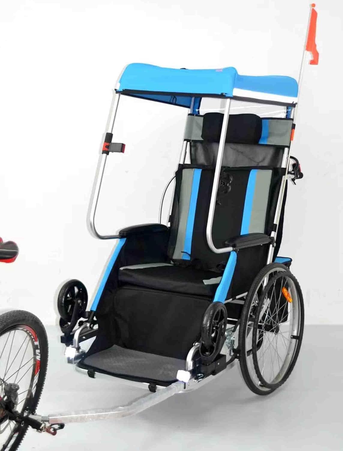 PRUJOY Bicycle Trailer Adult Wheelchair Bicycle Aluminum Alloy Rear Trailer Shock Absorption Comfortable Tractor Multifunctional Cart (Blue)