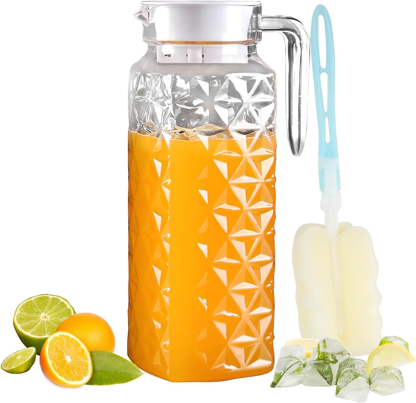 1 Pack 1.1L Plastic Jugs with Lid and Handle, Acrylic Juice Jug, Transparent Fridge Water Pitcher, Unbreakable, Easy to Clearn Water Jug for Iced Tea, Lemonade, Cold or Hot (1pcs 1.1L)