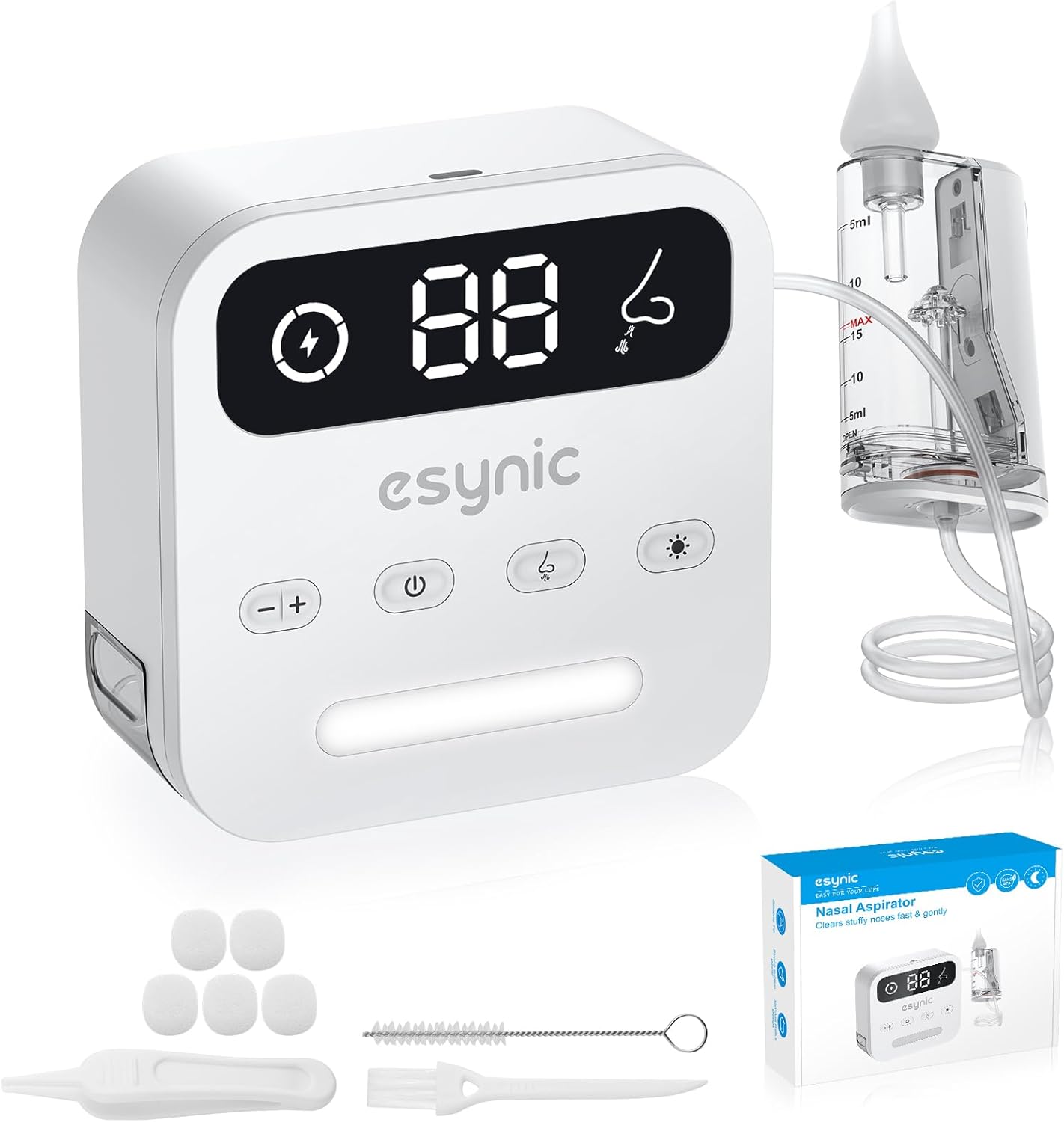 eSynic Professional Baby Nasal Aspirator Electric Nose Aspirator for Baby Rechargeable Toddler Nose Sucker Automatic Adults Nose Suction Supports 9 Suction Level&Led Light for Newborns Kids Elders etc
