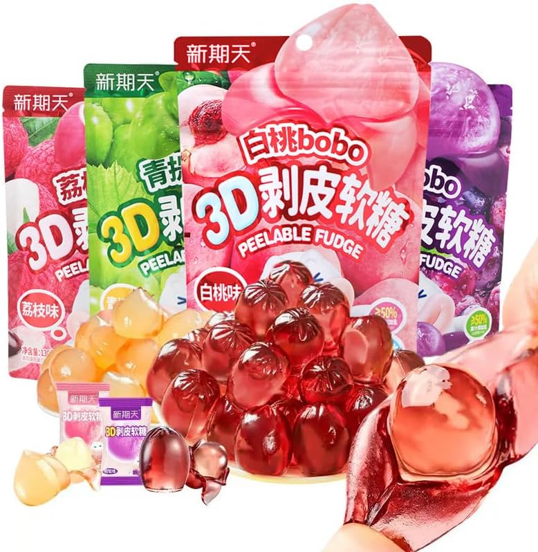 White Peach Grape Litchi Sugar Soft Candy Sweets,50% Fruit Juice Content Toffee,Peeling Soft Fruit Fudge,75g/bag,healthy and Nutritious Fruit Desserts,casual Snacks,Chinese Food (Mixed Flavors,1bag)
