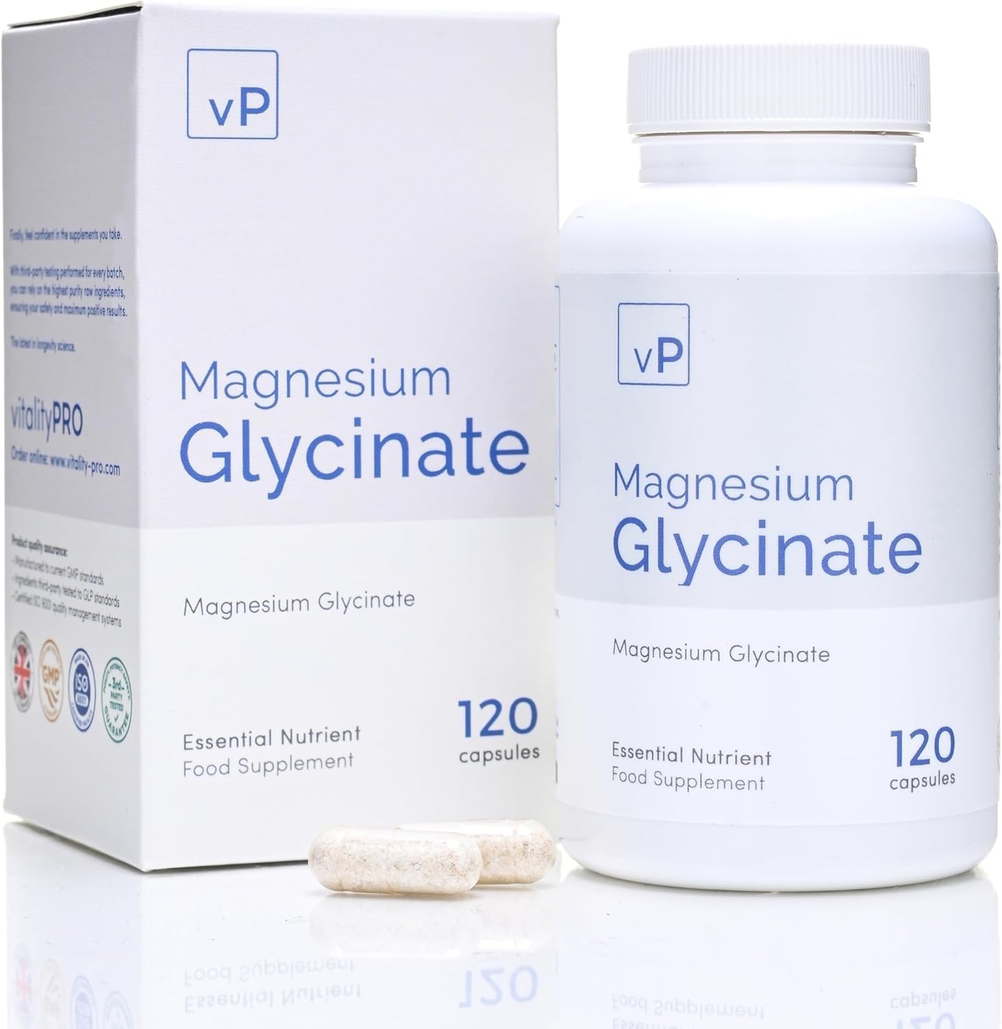 vP Vitality Pro Magnesium Glycinate Supplement, 120 Capsules – 700 mg per Capsule (98 mg Elemental Magnesium) High Absorption, Unbuffered, Fully Reacted for Relaxation, Sleep & Muscle Function