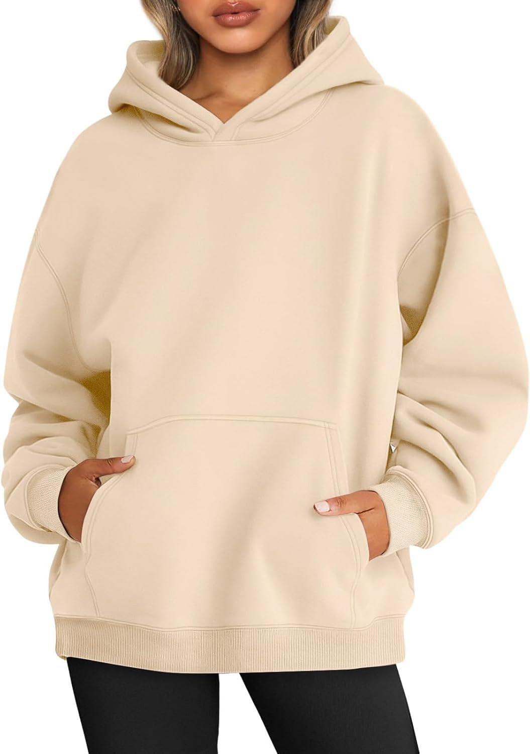 WINKEEY Women's Oversized Hoodies Fleece Sweatshirts Casual Long Sleeve Solid Basic Pullovers Top