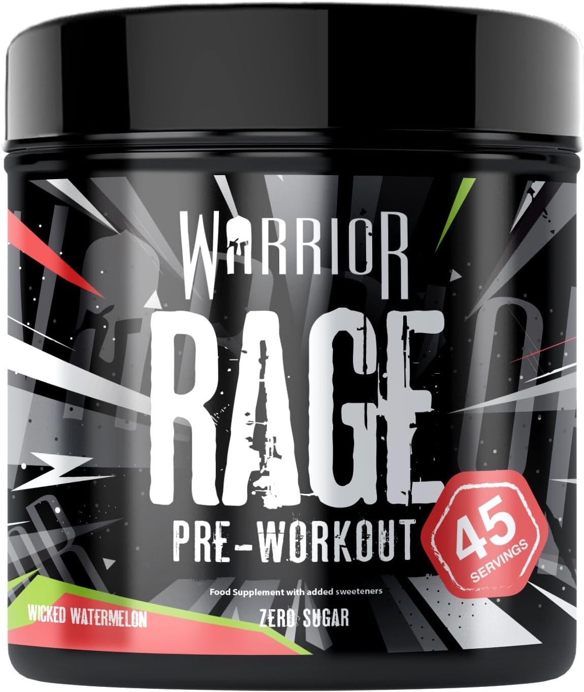 Warrior Rage Pre-Workout Powder, 300 mg Caffeine High Stim Energy Booster with Beta-Alanine, Creatine, BCAAs, Citrulline & AAKG for Focus, Strength & Muscle Pump - Wicked Watermelon