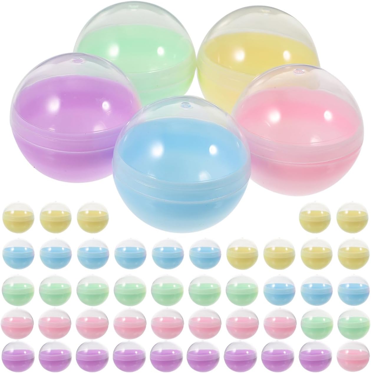 MAGICLULU 50pcs Vending Machine Gumball Machine Bulk Colored Plastic Easter Eggs Fillable Round Ball Translucent Round Empty for Candy Party Favors
