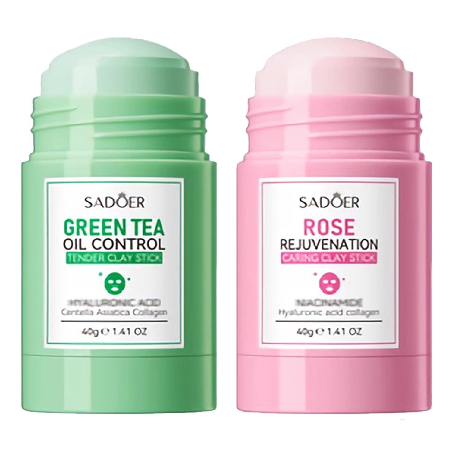 Face Mask Clay Stick for Face, Turmeric Clay Stick Mask, Blackhead Remover Mask With Green Tea Extract for Deep Pore Cleansing Moisturizing (2 pcs, Greentea+Rose)