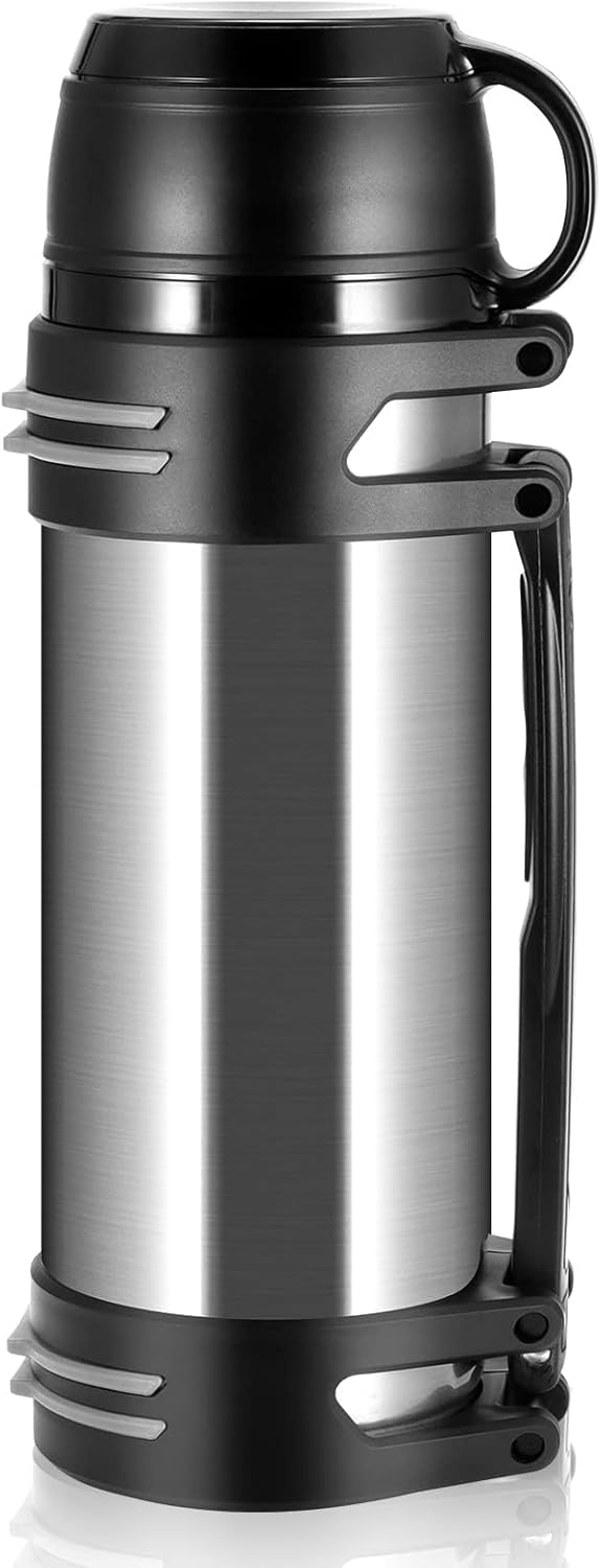 Hangrow Vacuum Insulated Bottle 2.0 L, Large Capacity Stainless Steel Vacuum Insulated Flask for Hot Drinks + Coffee Cup Lid with Handle, Travel Flask Drink Flasks Food Soup Flask