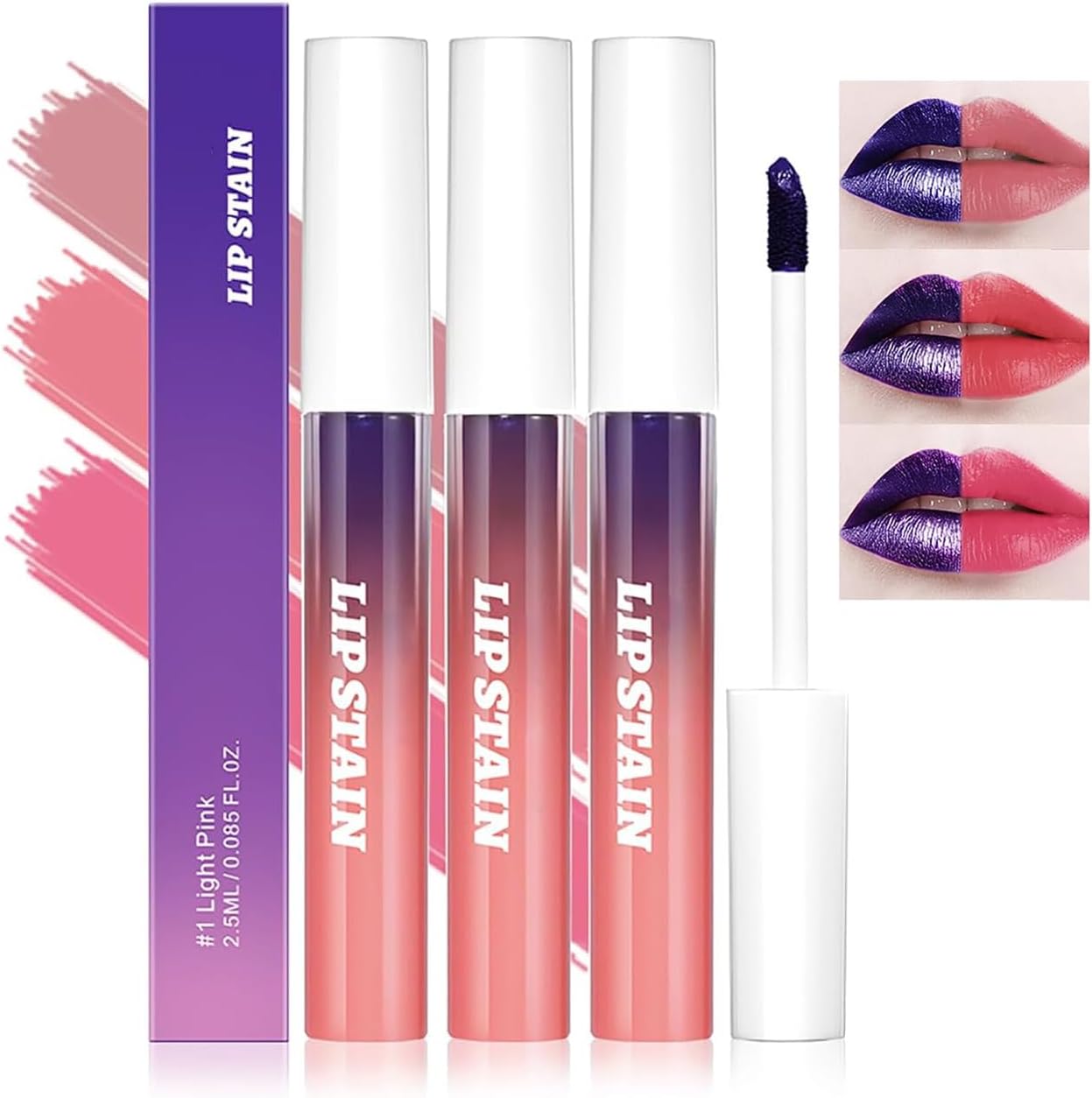 3 Pieces Peel Off Lip Liner Tattoo, Peel Off Lipstick, Waterproof and Transfer Proof Pink Lip Ink, Matte Finish Peel Off Lip Gloss, Non-stick Cup Liquid Lipstick Nude Lip Stain for Women