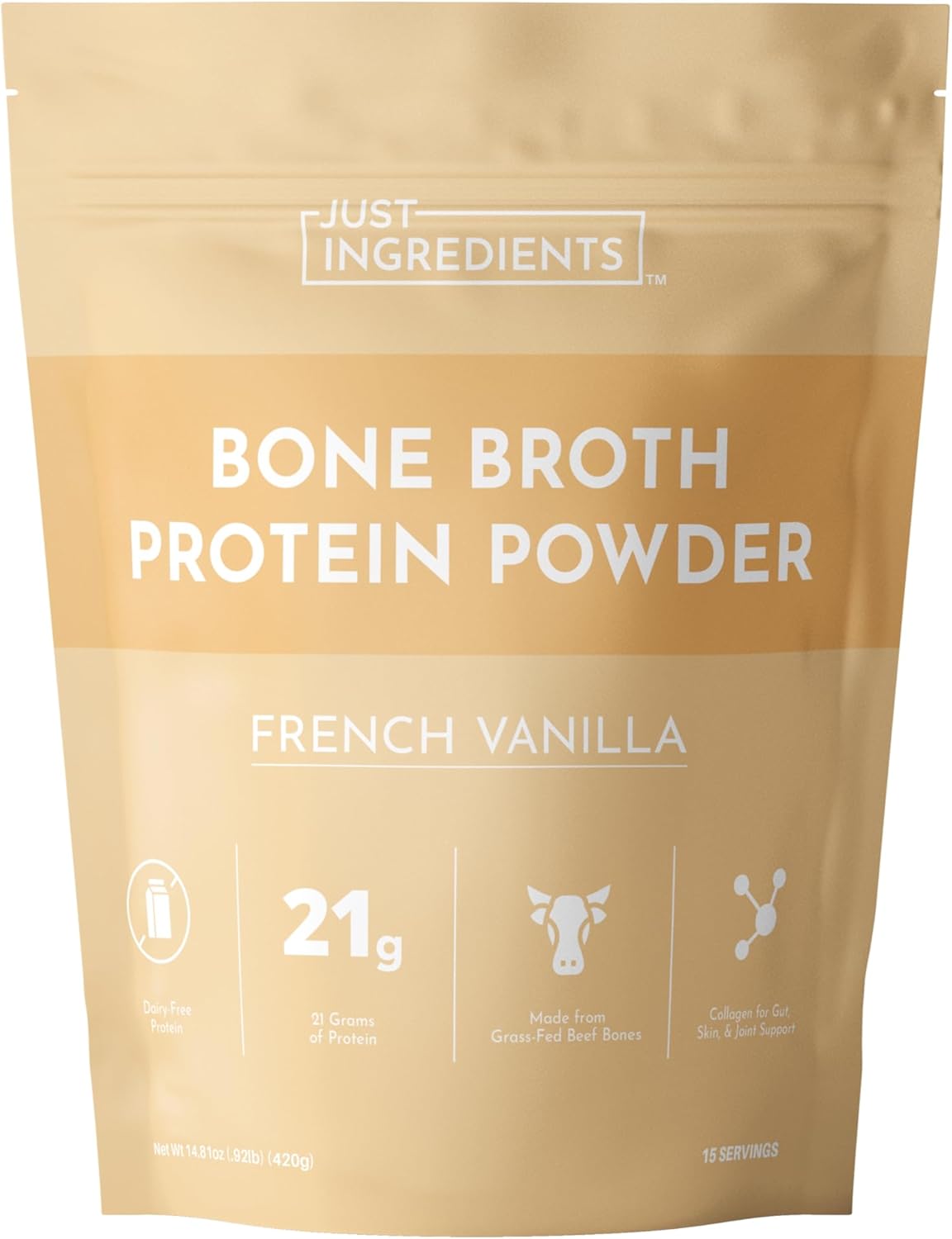 Bone Broth Protein Powder – French Vanilla | 15 Servings | 21 g Grass-Fed Protein per Serving | Dairy-Free | Collagen for Gut, Skin & Joint Support | Made with Real Food Ingredients