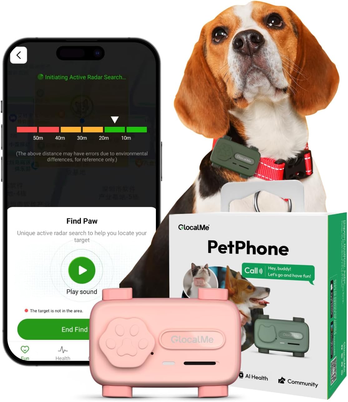 Pet Tracker Support Two-Way Call and AI Health Alerts, GlocalMe GPS Tracker for Dog and Cat, Real Time Tracking and Virtual Fence, 6 Advanced Location Technologies, Global Unlimited Range