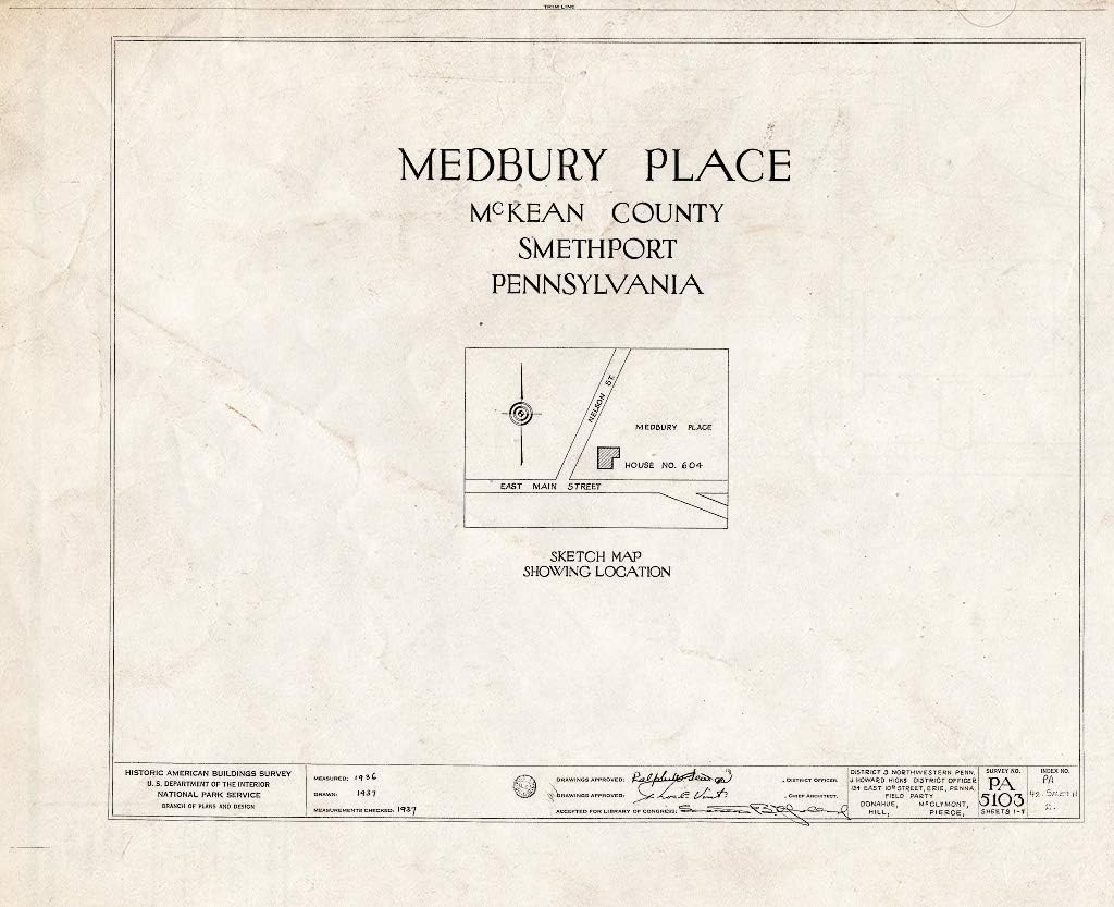 Historic Pictoric : Blueprint HABS PA,42-SMETH,2- (Sheet 0 of 7) - Medbury Place, 604 Main Street, Smethport, McKean County, PA 14in x 11in