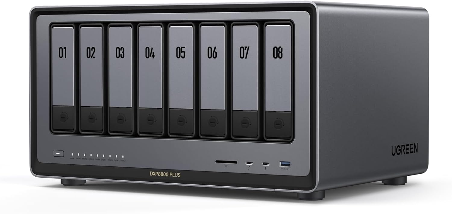 UGREEN NASync DXP8800 Plus 32TB (Seagate Ironwolf), 8-Bay Thunderbolt NAS with Intel 10-Core i5 CPU (Up to 4.40 GHz), 8GB DDR5, 4x M.2 PCIe Slots, 1x 2.5GbE, 1x 10GbE, 2 TBT4, SD Slot (Diskless)