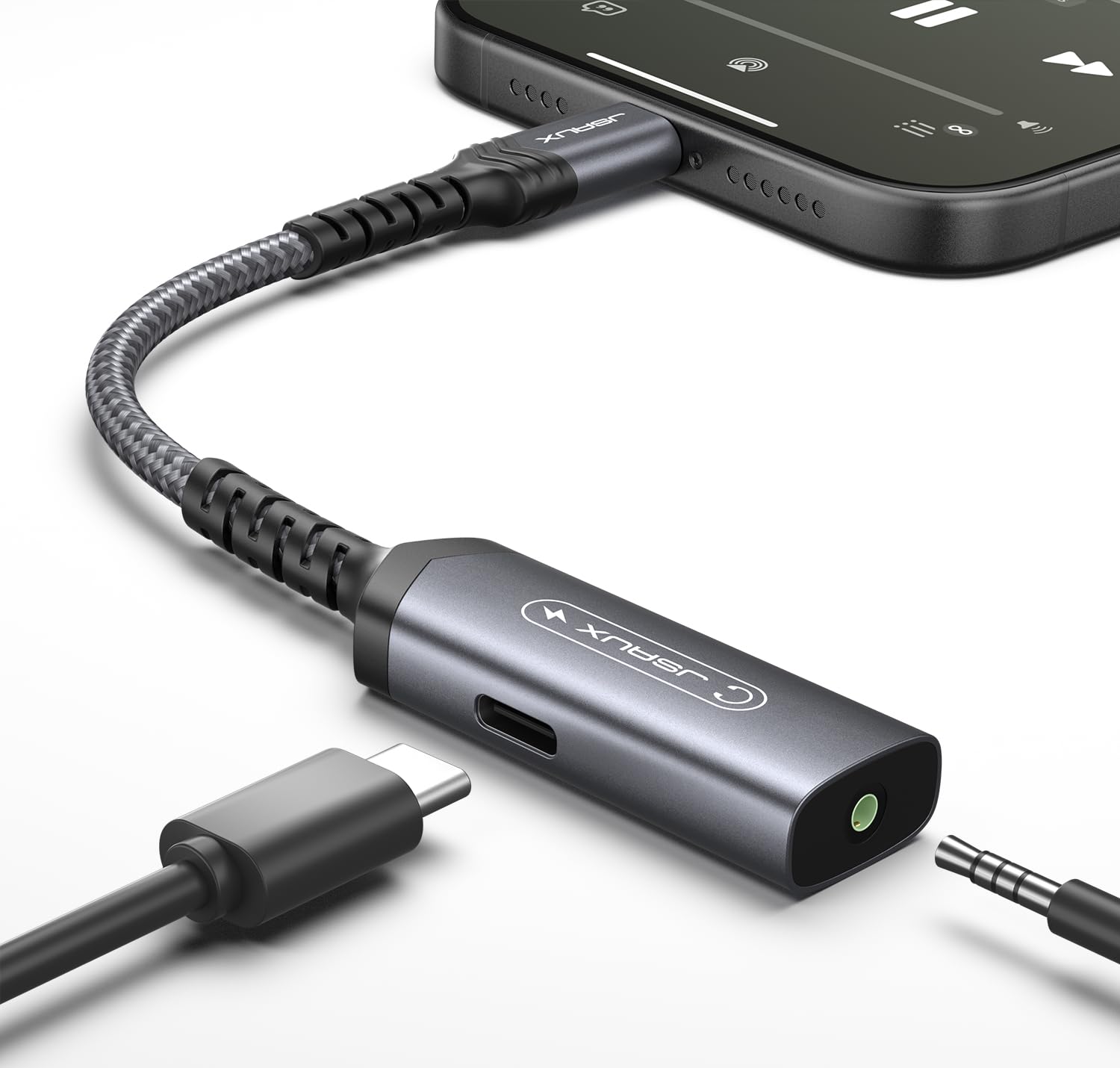JSAUX USB C to 3.5mm Headphone and Charger Adapter, 2-in-1 AUX Mic Jack with PD 60W Fast Charging,Compatible for Earphones iPhone 16 Pro/16 Pro Max/16/16 Plus/15 Pro Max,Samsung S24/S24+/S23,iPad Pro