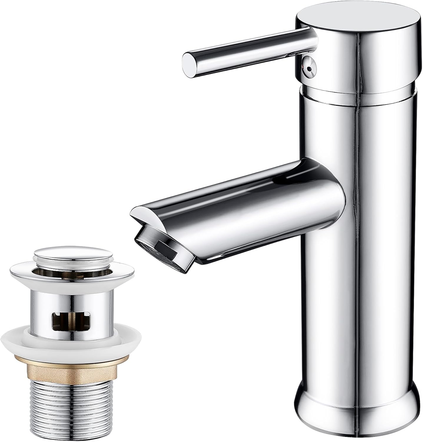 kisimixer Basin Mixer Tap with Pop Up Waste Slotted, Single Lever Hot and Cold Stainless Steel Bathroom Sink Taps with G1/2 Hoses, Chrome