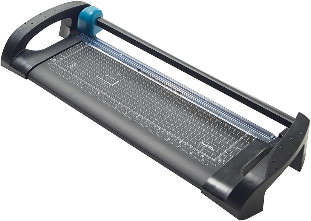 Avery A3 Office Paper Cutter Trimmer, Lightweight Paper Cutter, Black and Teal, 12 Sheet Capacity, A3TR