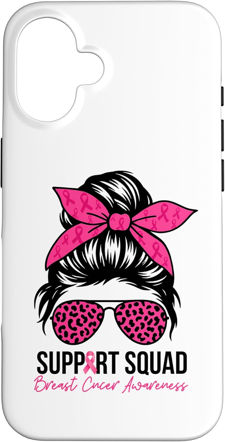 Support Squad Messy Bun Pink Warrior Breast Cancer Awareness Case for iPhone 16