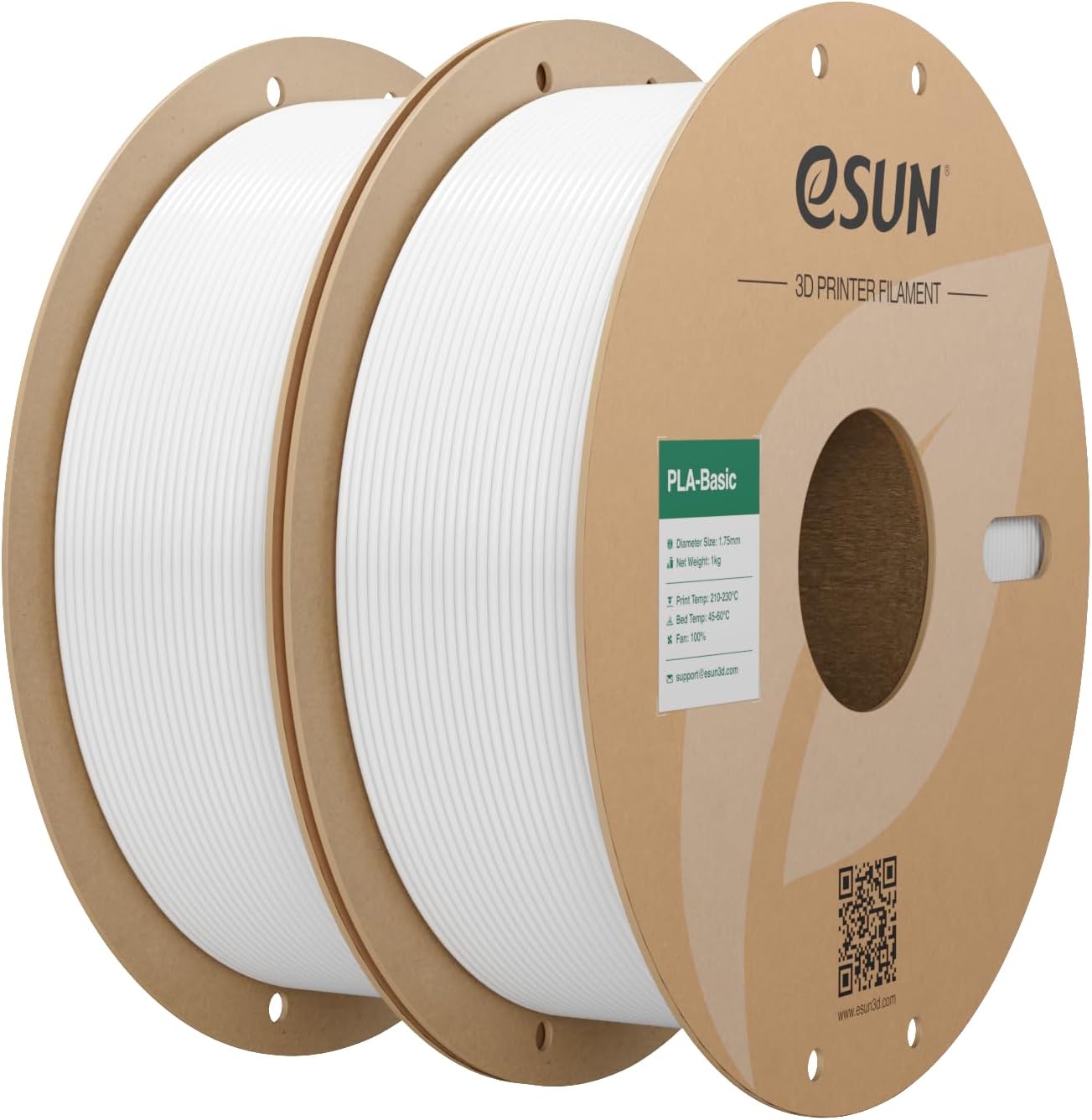 eSUN PLA Basic Filament 1.75mm, 3D Printer Filament High Speed PLA for Fast Printing, 1KG per Spool, 2 Spools High Speed 3D Printing Filament, Cold White